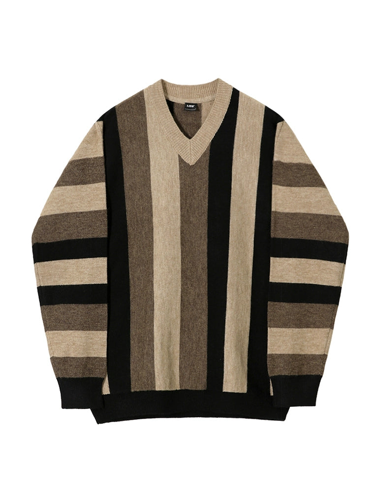 KC No. 407 Striped V-neck Sweater