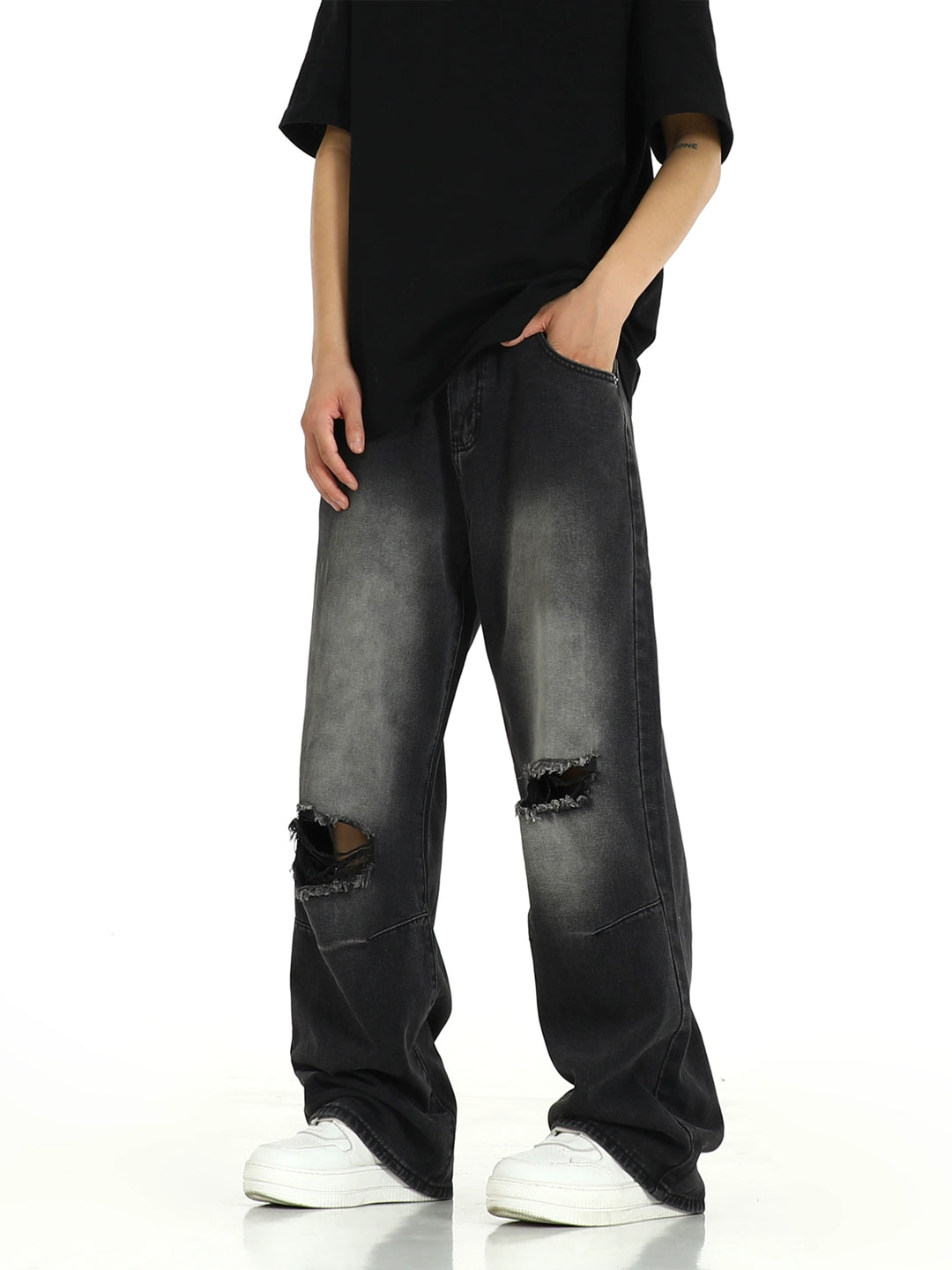 KC No. 521 Straight Distressed Ripped Jeans
