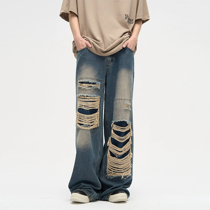 KC No. 537 Straight Patch Hole Jeans