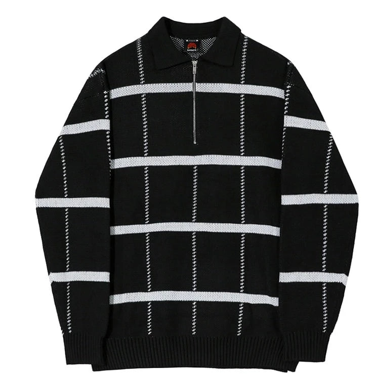 KC No. 305 KNITTED PLAID LAPEL SWEATER |MO