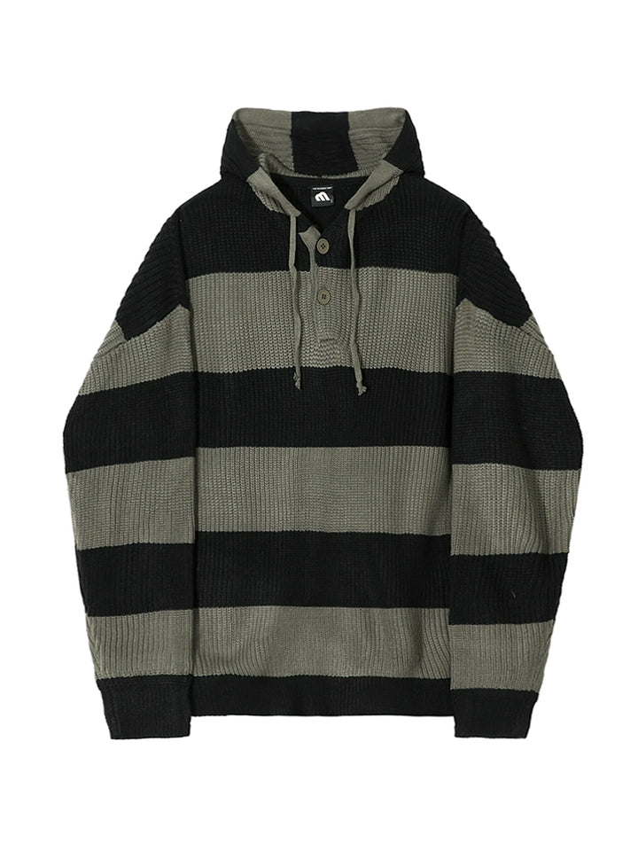 KC No. 291 LOOSE STRIPED KNITTED HOODIE |MO