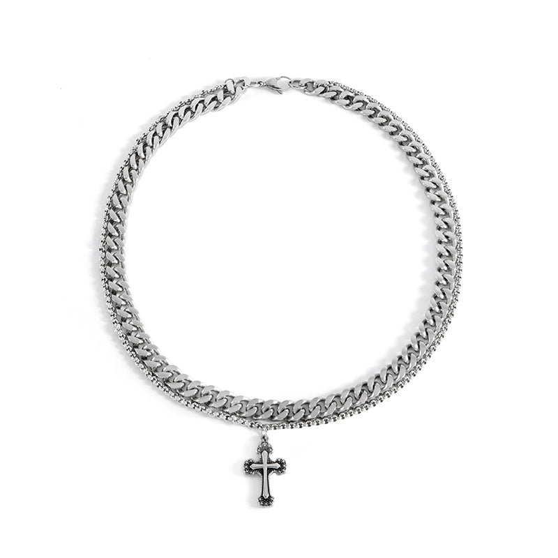 KC No. 256 DOUBLE LAYER CROSS NECKLACE |MN